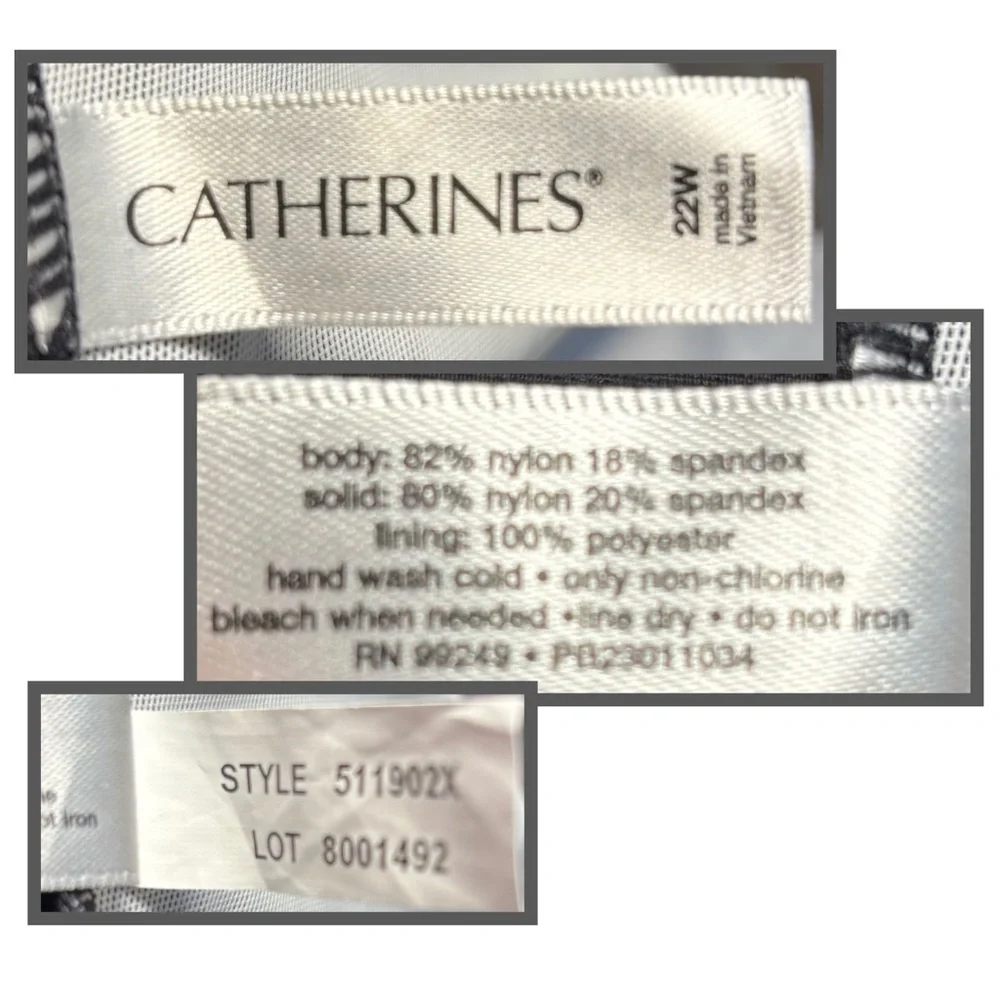 Catherines Black White Swim Dress One Piece Built In Bra 22W